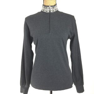 ODLO Top Half Zip Mock Neck Charcoal‎ Gray White Embroider Long Sl Cuff Sm Shirt